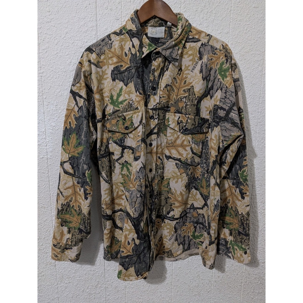 Vintage Predator Camouflage Button Up Hunting Shirt Sz Xl Made in USA